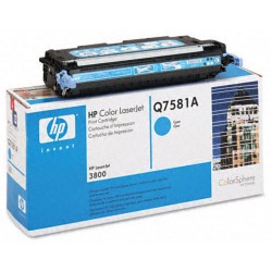 Toner CYAN HP ORIGINAL POUR HP COLOR LASERJET 3800 CP3505 Q7581A